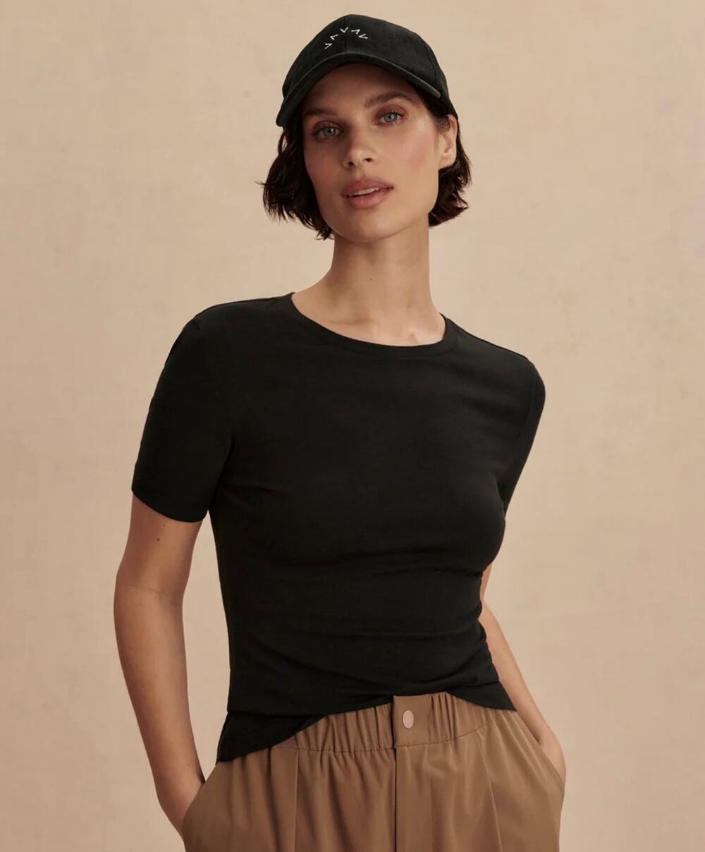 Varley Regina Fitted Tee Women XS Black Soft Modal Jersey Short Sleeve Top